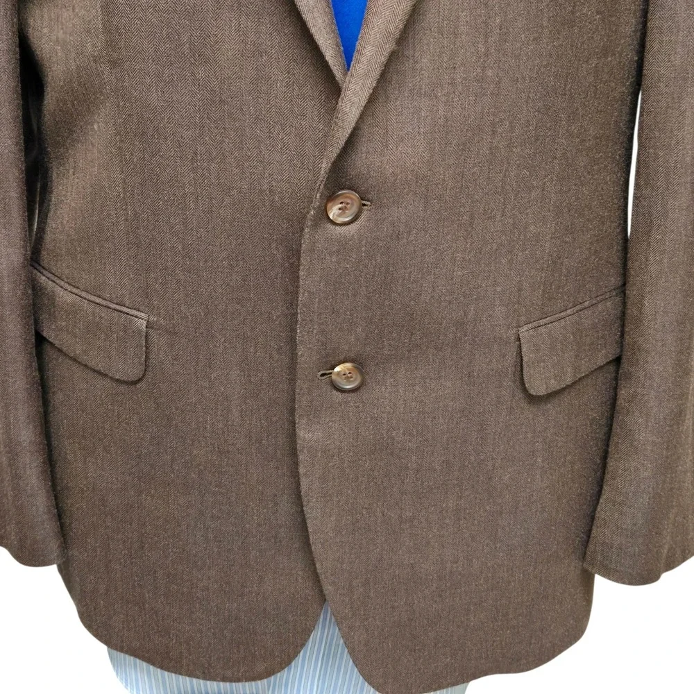 Ralph Lauren Blazer Silk Wool Blend Herringbone Brown Men's 46R Sport Coat
